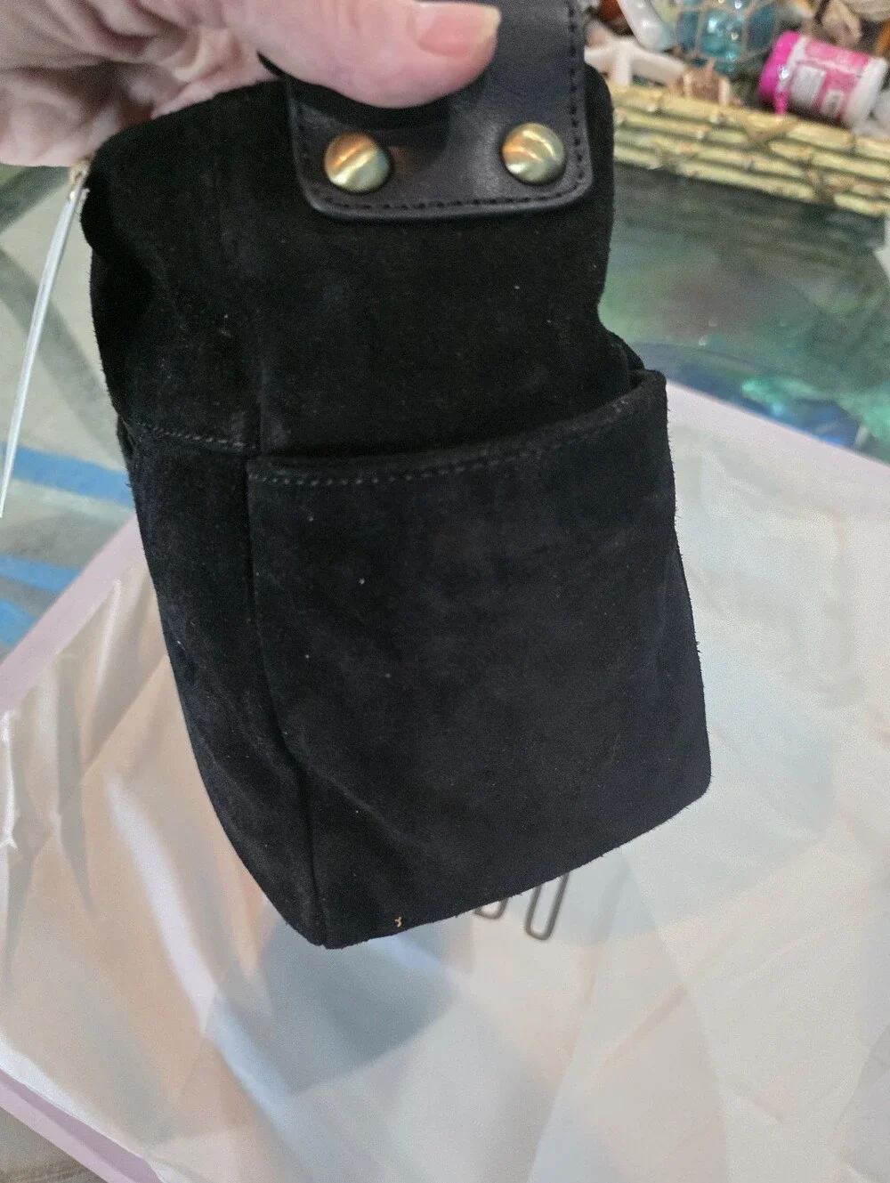 Nwt HOBO Black Suede Hobo Bag with Gold Stud Trim